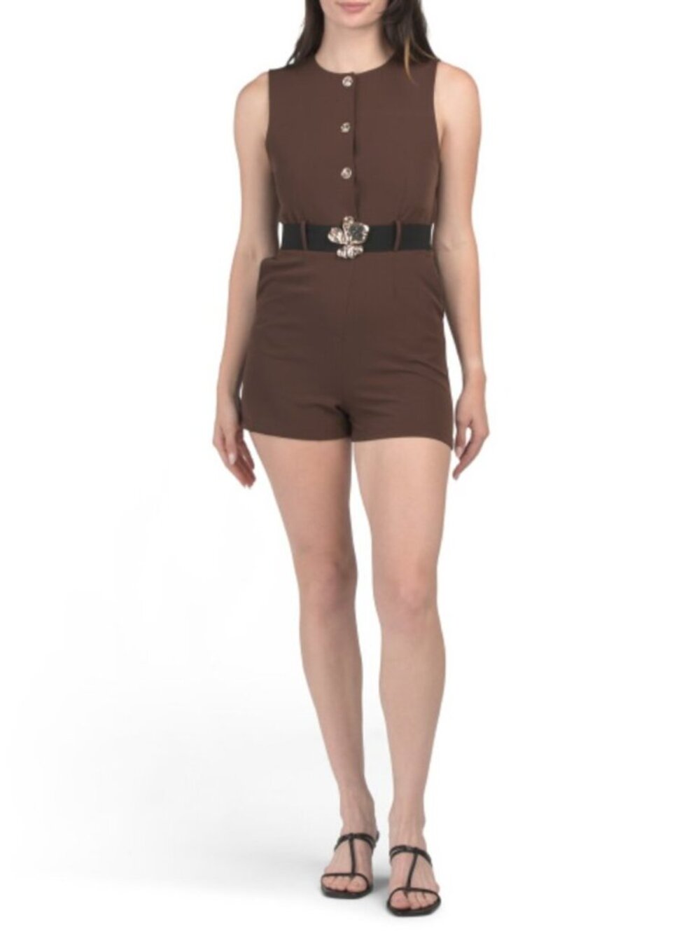 LOVE TREE Belted Button Down Romper